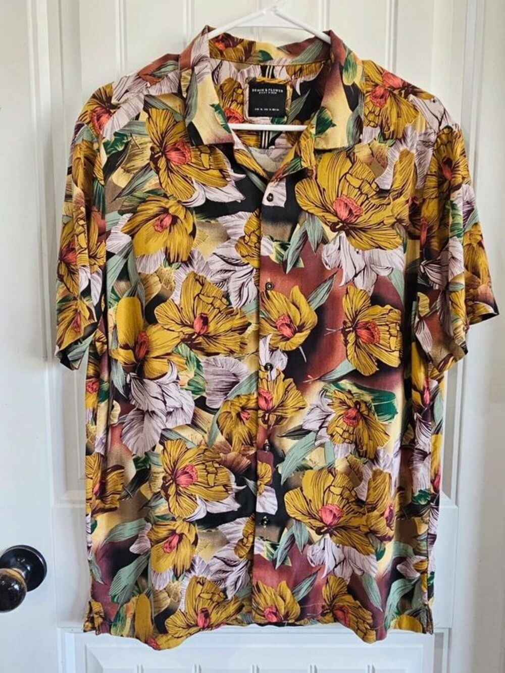 Men's Denim & Flower Brand Floral Hawaiian Short Sleeve Button Up Shirt